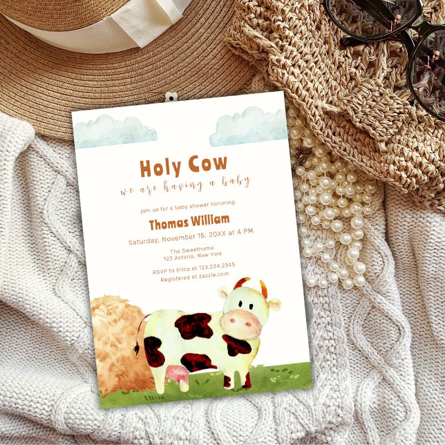 Gender Neutral Holy Cow Farm Animal Baby Shower Invitation (Gender Neutral Holy Cow Farm Animal Baby Shower Invitation)
