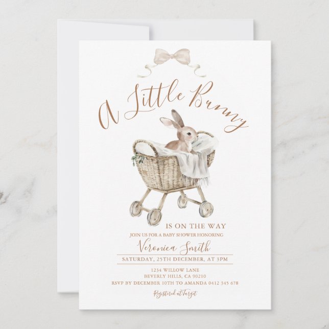 Gender Neutral Ivory Beige Bunny Baby Shower Invitation (Front)