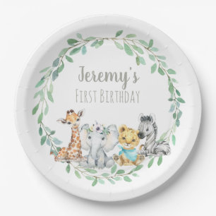 Gender Neutral Jungle Safari Baby First Birthday Paper Plate