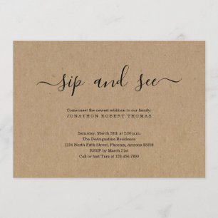 Gender Neutral Kraft Paper Sip and See Invitation