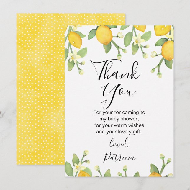 Gender Neutral Lemon Baby Shower Thank You Card (Front/Back)