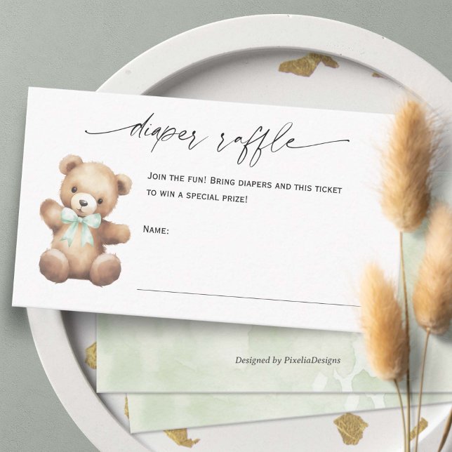 Gender Neutral Little Bear Diaper Raffle Ticket Enclosure Card (Sage Green We Can Bearly Wait, Teddy Bear Gender Neutral baby Shower Diaper raffle TIcket Cards)