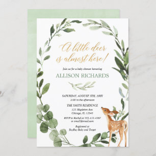 Gender neutral little deer greenery baby shower invitation