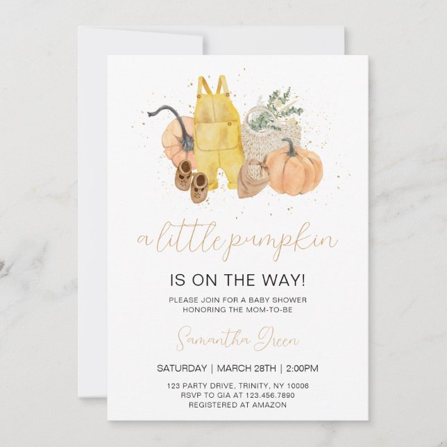 Gender Neutral Little Pumpkin Baby Shower Invitation (Front)