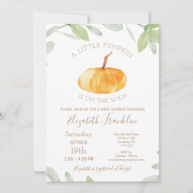 Gender Neutral Little PUMPKIN Baby Shower Invitation (Front)