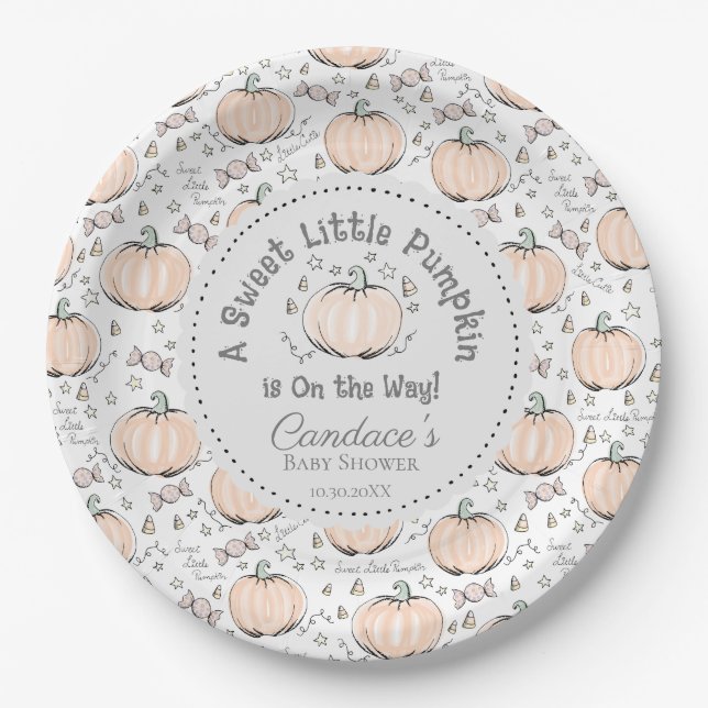 Gender Neutral Little Pumpkin Fall Baby Shower Paper Plate (Front)