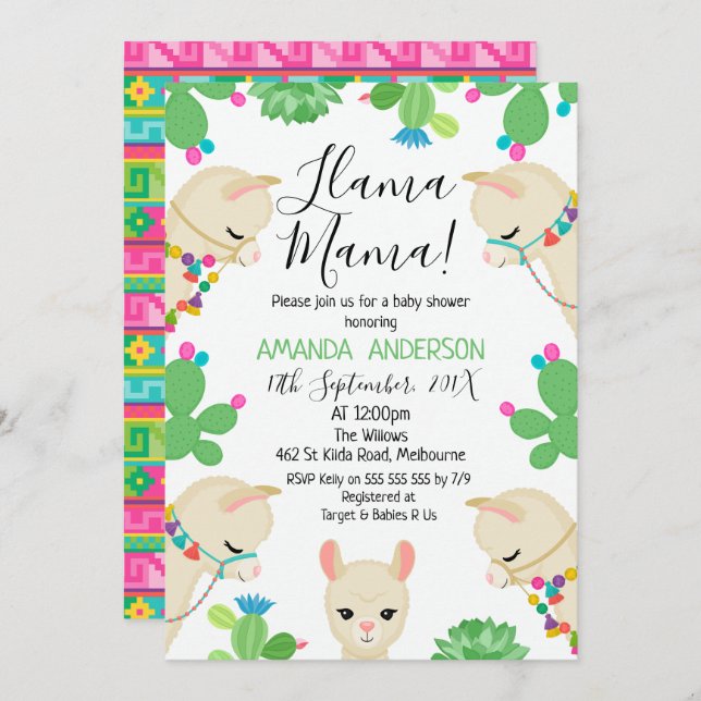 Gender Neutral Llama Mama Baby Shower Invitation (Front/Back)