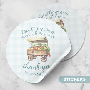 Gender Neutral Locally Grown Baby Shower Thank you Classic Round Sticker
