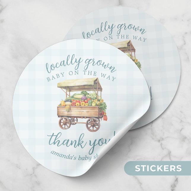 Gender Neutral Locally Grown Baby Shower Thank you Classic Round Sticker (Creator Uploaded)