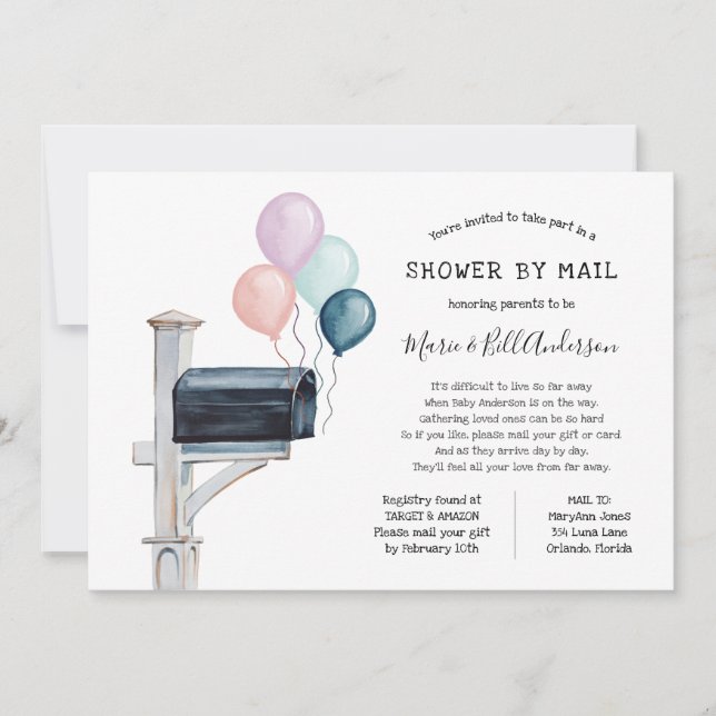 Gender Neutral Long Distance Shower by Mail Invitation (Front)