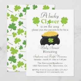 Gender Neutral Lucky Clover Baby Shower Invitation