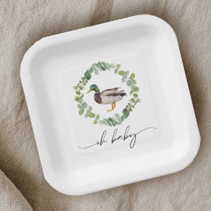 Gender Neutral Mallard Duck Baby Shower Paper Plate