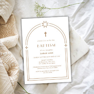 Gender Neutral Minimalist Boho Arch Cross Baptism Invitation