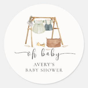 Gender Neutral Minimalist Boho Baby Shower Clothes Classic Round Sticker