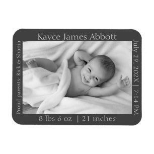 Gender Neutral Minimalist Grey Birth Announcement  Magnet