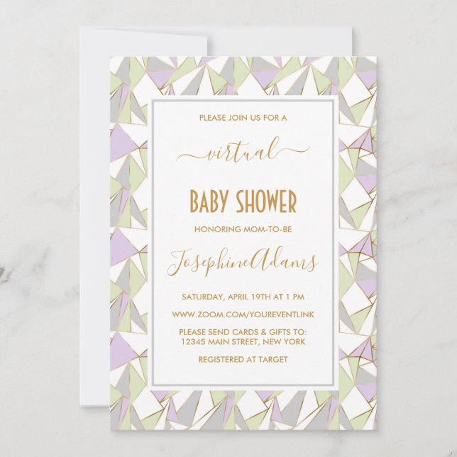 Gender Neutral Mint Lavender Geometric Baby Shower Invitation (Front)