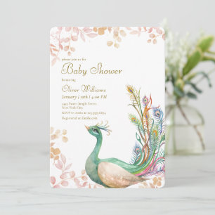 Gender Neutral Modern Elegant Peacock Baby Shower Invitation