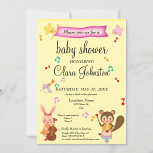 Gender Neutral Musical Animals Baby Shower Invitation