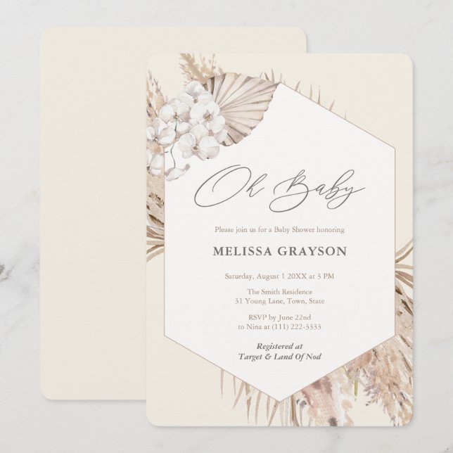 Gender Neutral Natural Pampas Grass Baby Shower Invitation (Front/Back)