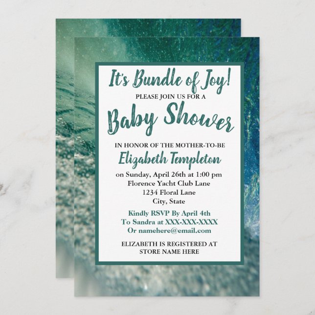 Gender Neutral Ocean Wave Baby Shower Invitation (Front/Back)