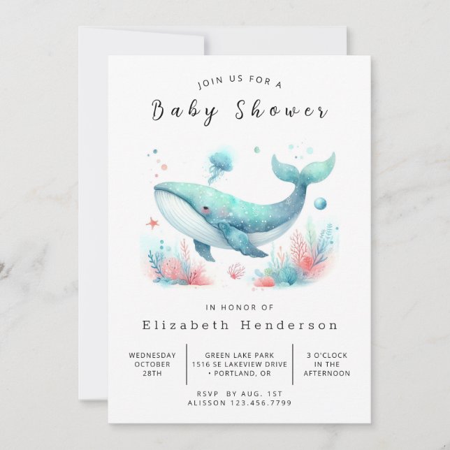 Gender Neutral Online Whale Baby Shower Invitation (Front)