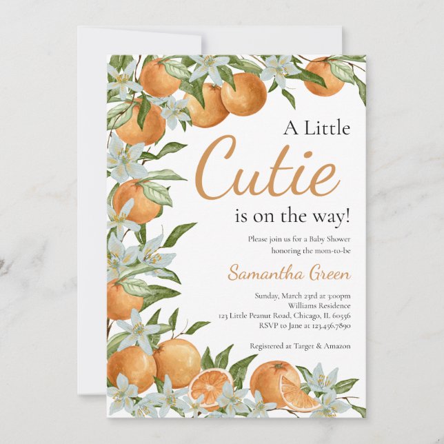 Gender Neutral Orange Citrus Baby Shower Invitation (Front)