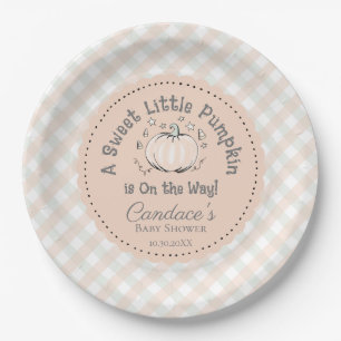 Gender Neutral Orange Little Pumpkin Baby Shower Paper Plate