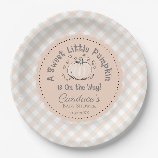 Gender Neutral Orange Little Pumpkin Baby Shower Paper Plate (Front)