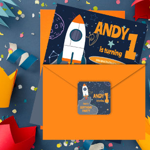 Gender Neutral Outer Space First Birthday Party Square Sticker