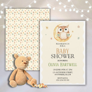 Gender Neutral Owl & Moon Baby Shower Invitation