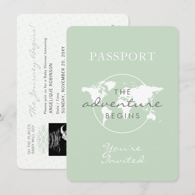 Gender Neutral Passport Travel Theme Baby Shower Invitation (Front/Back)