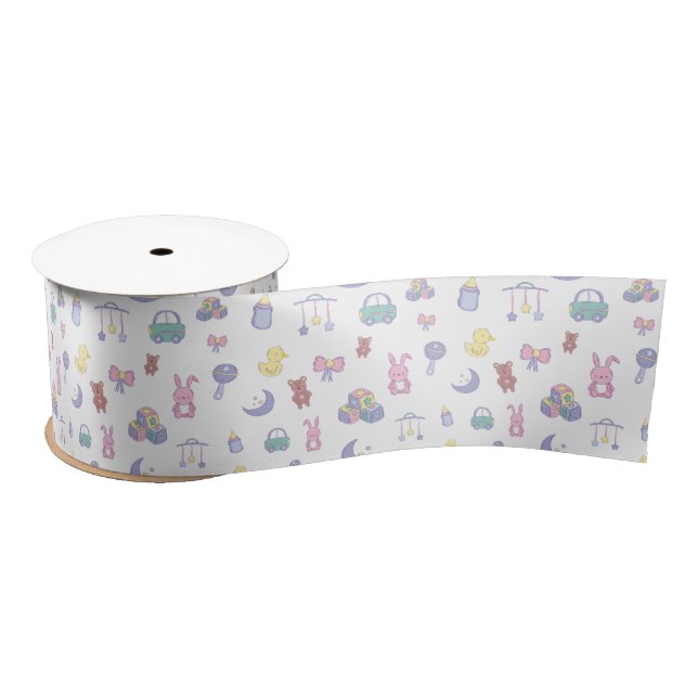 Gender Neutral Pastel Baby Shower Satin Ribbon (Spool)