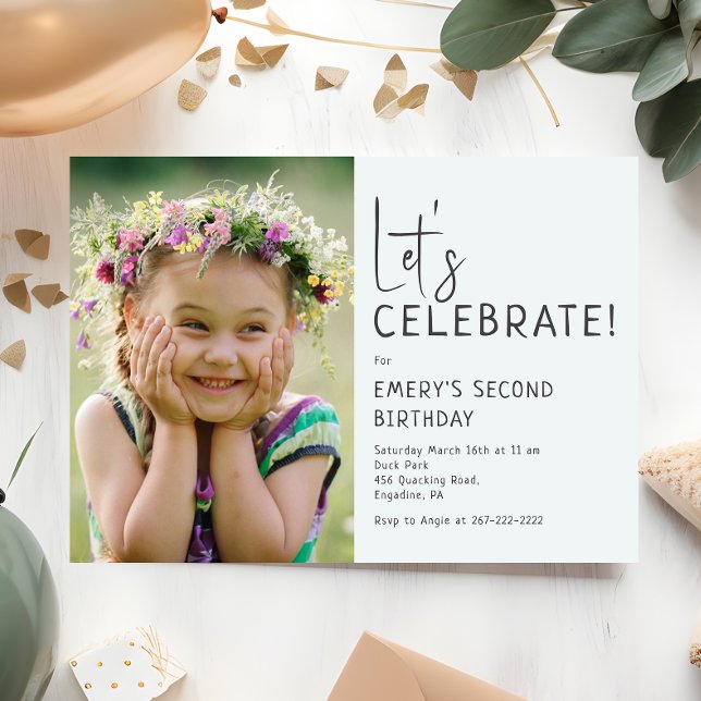 Gender Neutral Photo Let's Celebrate Birthday Invitation (Creator Uploaded)