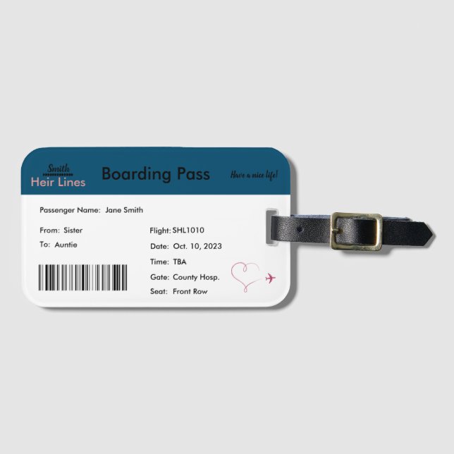 Gender Neutral Pregnancy Announcement Luggage Tag (Front Horizontal)