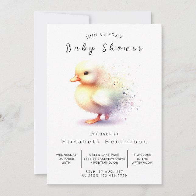 Gender Neutral Printable Duck Baby Shower Invitation (Front)