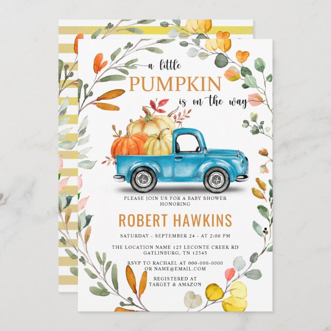 Gender Neutral Pumpkin Eucalyptus Baby Shower Invitation (Front/Back)