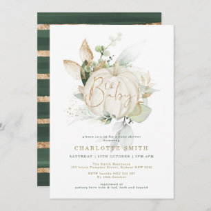 Gender Neutral Pumpkin Greenery Gold Baby Shower Invitation