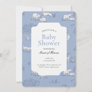 Gender Neutral Safari Animal Toile Sketch Shower Invitation