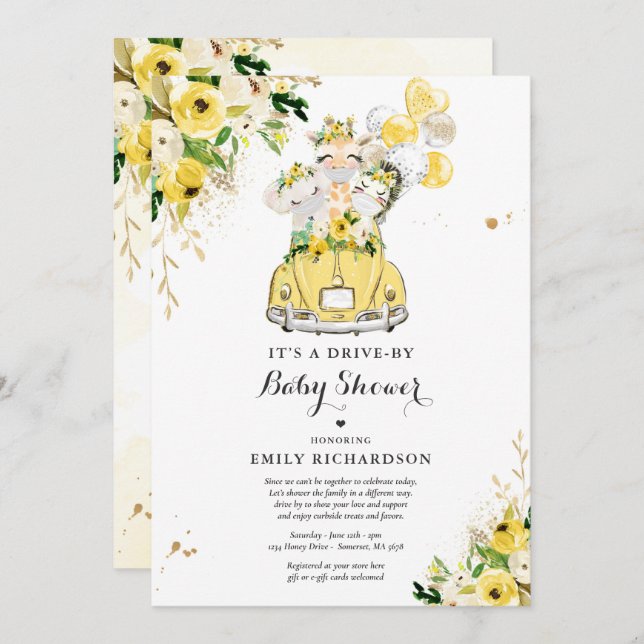Gender Neutral Safari Animals Drive By Baby Shower Invitation (Front/Back)