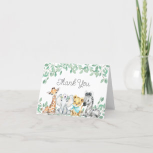 Gender Neutral Safari Animals Greenery Baby Shower Thank You Card
