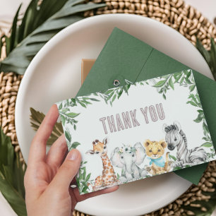 Gender Neutral Safari Animals Greenery Baby Shower Thank You Card