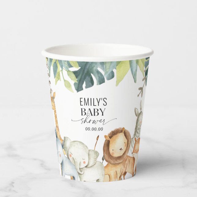 Gender neutral Safari jungle animal baby shower Paper Cups (Front)