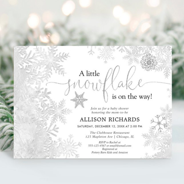 Gender neutral silver white snowflake baby shower invitation (Creator Uploaded)