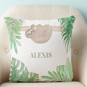 Gender Neutral Sloth Baby Name Throw Pillow