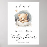 Gender neutral teddy bear baby shower welcome sign