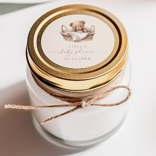 Gender Neutral Teddy Bear Boho Baby Shower Favour Classic Round Sticker