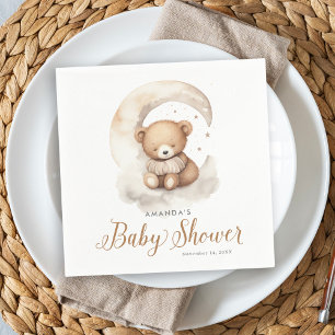 Gender Neutral Teddy Bear Moon Stars Baby Shower Napkin