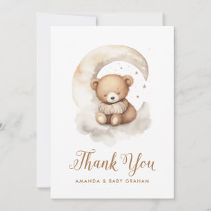 Gender Neutral Teddy Bear Moon Stars Baby Shower Thank You Card