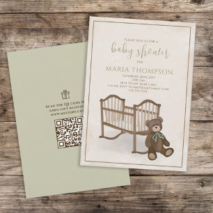 Gender Neutral Teddy Bear QR Code Gift Registry Invitation