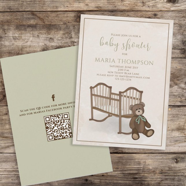 Gender Neutral Teddy Bear QR Code Social Media Invitation (Creator Uploaded)